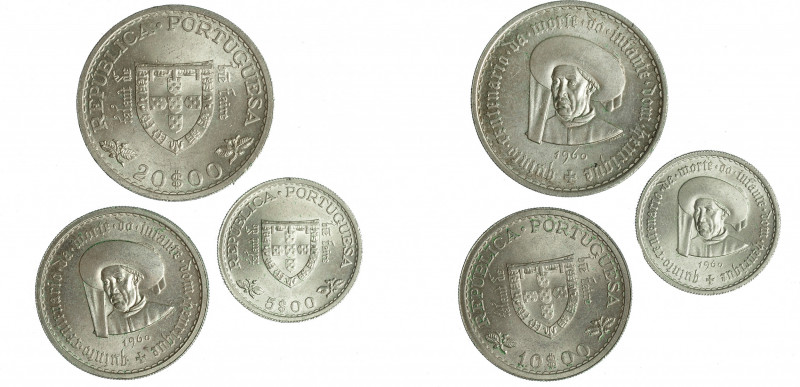 MONEDAS EXTRANJERAS. PORTUGAL. Lote de 3 piezas de 5, 10 y 20 escudos. 1960. V C...