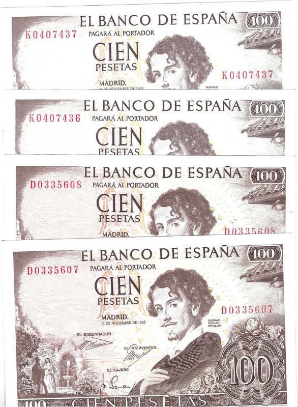 BILLETES ESPAÑOLES. BANCO DE ESPAÑA. Lote de parejas correlativas de 100 pesetas...