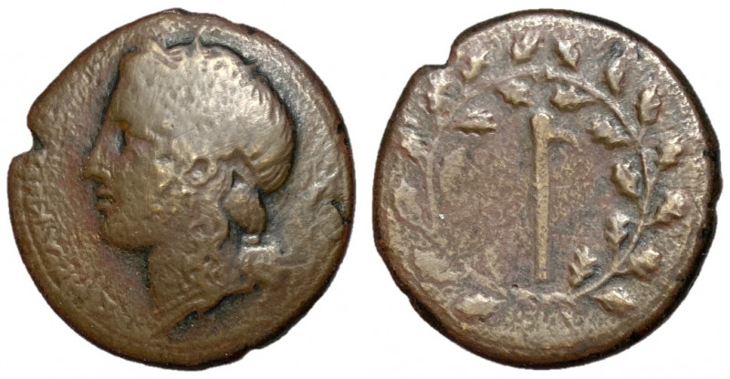 Sicily, Syracuse, Time of Pyrrhos, 278 - 276 BC
AE24, 10.71 grams
Obverse: Wre...