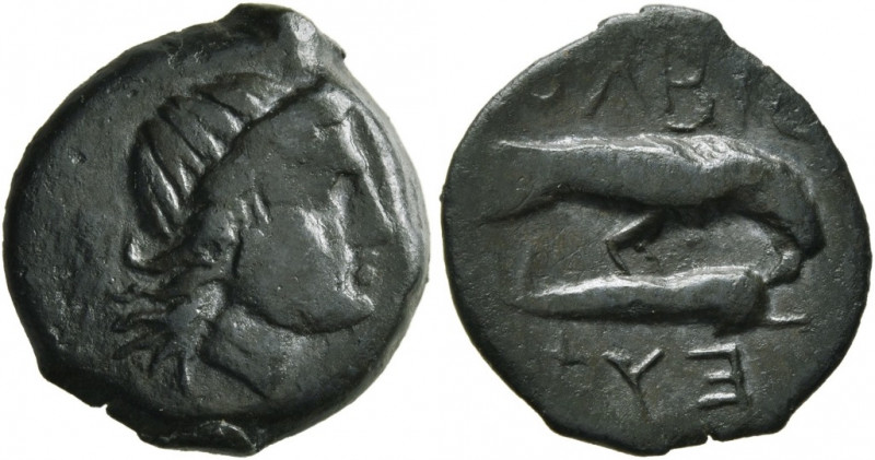 Skythia,Olbia, 400 - 350 BC
AE18, 3.07 grams
Obverse: Wreathed head of Demeter...