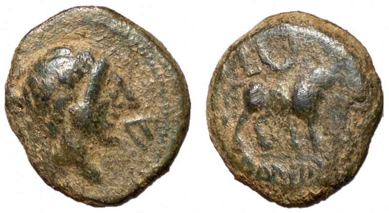 Spain, Castulo, 155 - 130 BC
AE Semis, 20mm, 6.18 grams
Obverse: Diademed male...