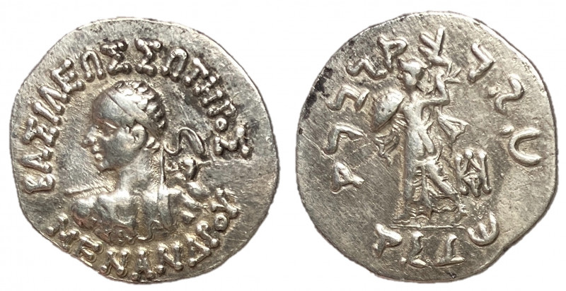 Kings of Bactria, Menander I, Soter, 155 - 1130 BC
Silver Drachm, 19mm, 2.44 gr...