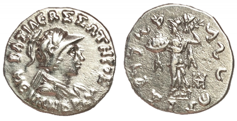 Kings of Bactria, Menander I, Soter, 155 - 1130 BC
Silver Drachm, 18mm, 2.39 gr...