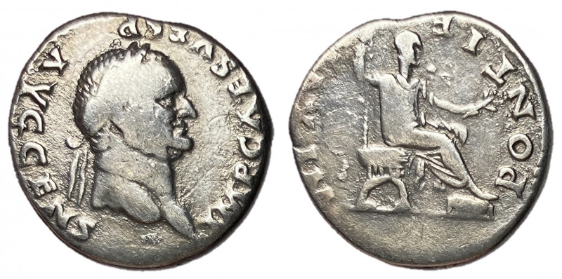 Vespasian, 69 - 79 AD
Silver Denarius, Rome Mint, 19mm, 2.65 grams
Obverse: IM...