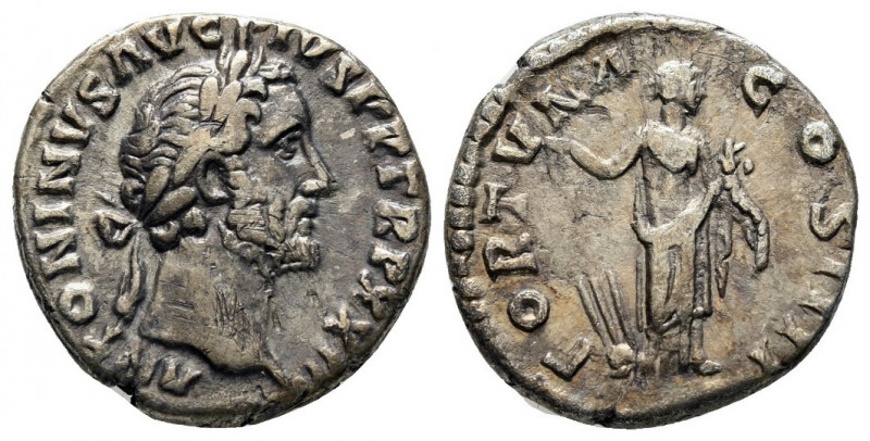 Antoninus Pius, 138 - 161 AD
Silver Denarius, Rome Mint, 15mm, 3.07 grams
Obve...