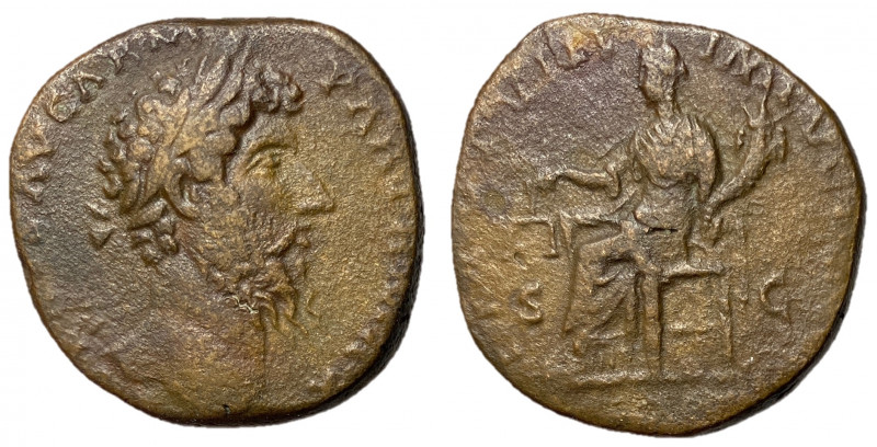 Lucius Verus, 161 - 169 AD
AE Sestertius, Rome Mint, 29mm, 18.663 grams
Obvers...