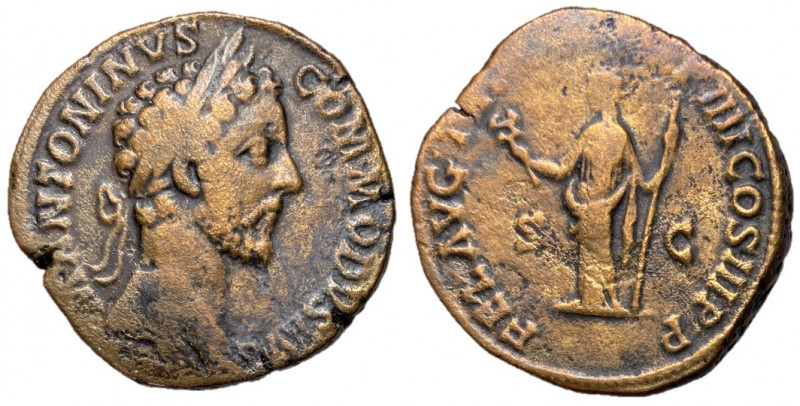 Commodus, 177 - 192 AD
AE Sestertius, Rome Mint, 32mm, 24.39 grams
Obverse: M ...