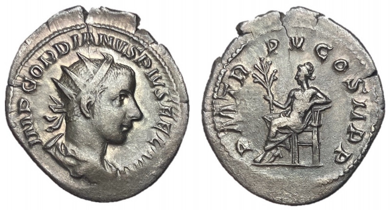 Gordian III, 238 - 244 AD
Silver Antoninianus, Rome Mint, 25mm, 3.44 grams
Obv...