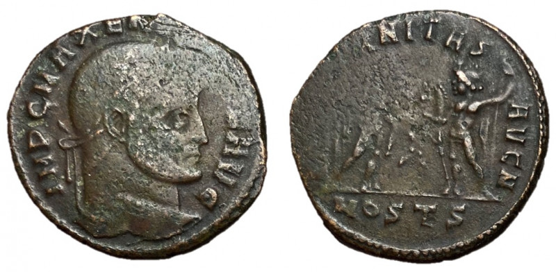 Maxentius, 307 - 312 AD
AE Follis, Ostia Mint, 25mm, 6.16 grams
Obverse: IMP C...