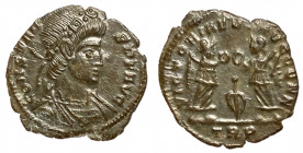 Constans, 337 - 350 AD, Follis of Treveri with Grape Leaf, Choice AU