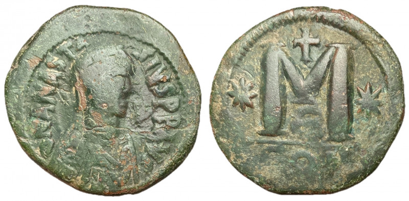 Anastasius I, 491 - 518 AD
AE Follis, Constantinople Mint, 33mm, 15.87 grams
O...