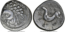 EASTERN EUROPE. Imitating Philip II of Macedon. Ca. 3rd-2nd centuries BC. AR tetradrachm (24mm, 12.14 gm, 11h). NGC Choice XF 4/5 - 5/5, die shift. Zi...