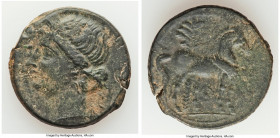 CARTHAGE. Zeugitana. Ca. 221-210 BC. AE trishekel (30mm, 17.17 gm, 12h). Fine. Second Punic War, ca. 220-215 BC. Head of Tanit left, wreathed with gra...