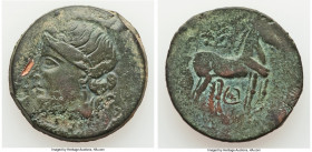 CARTHAGE. Zeugitana. Ca. 221-210 BC. AE trishekel (31mm, 19.73 gm, 1h). Fine, gouge. Second Punic War, ca. 220-215 BC. Head of Tanit left, wreathed wi...