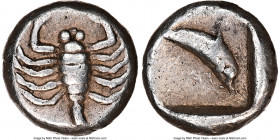THRACO-MACEDONIAN. Ca. 5th Century BC. AR diobol (9mm, 9h). NGC Choice VF. Scorpion / Dolphin right within incuse square. Rosen 400 (Asia Minor). SNG ...