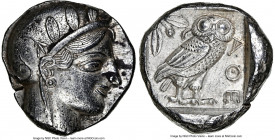 ATTICA. Athens. Ca. 455-440 BC. AR tetradrachm (23mm, 17.19 gm, 12h). NGC Choice AU 5/5 - 3/5. Early transitional issue. Head of Athena right, wearing...