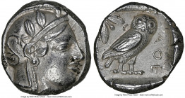 ATTICA. Athens. Ca. 455-440 BC. AR tetradrachm (24mm, 17.14 gm, 6h). NGC AU 5/5 - 3/5. Early transitional issue. Head of Athena right, wearing crested...