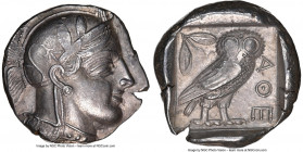 ATTICA. Athens. Ca. 455-440 BC. AR tetradrachm (25mm, 17.15 gm, 1h). NGC AU 3/5 - 5/5. Early transitional issue. Head of Athena right, wearing crested...