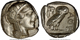 ATTICA. Athens. Ca. 440-404 BC. AR tetradrachm (26mm, 17.22 gm, 11h). NGC Choice AU 5/5 - 4/5. Mid-mass coinage issue. Head of Athena right, wearing e...