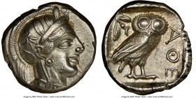 ATTICA. Athens. Ca. 440-404 BC. AR tetradrachm (23mm, 17.19 gm, 10h). NGC Choice AU 5/5 - 4/5. Mid-mass coinage issue. Head of Athena right, wearing e...