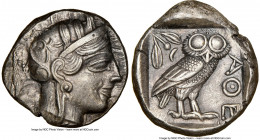 ATTICA. Athens. Ca. 440-404 BC. AR tetradrachm (24mm, 17.18 gm, 4h). NGC AU 5/5 - 4/5. Mid-mass coinage issue. Head of Athena right, wearing earring, ...