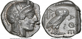 ATTICA. Athens. Ca. 440-404 BC. AR tetradrachm (23mm, 17.17 gm, 6h). NGC AU 5/5 - 4/5. Mid-mass coinage issue. Head of Athena right, wearing earring, ...
