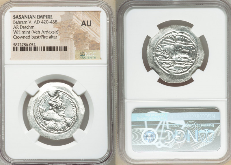 SASANIAN KINGDOM. Bahram V (Vahram) (ca. AD 420-438). AR drachm (29mm, 3h). NGC ...