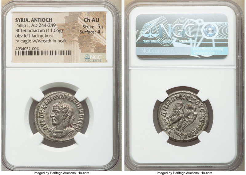 SYRIA. Antioch. Philip I (AD 244-249). BI tetradrachm (25mm, 11.66 gm, 1h). NGC ...