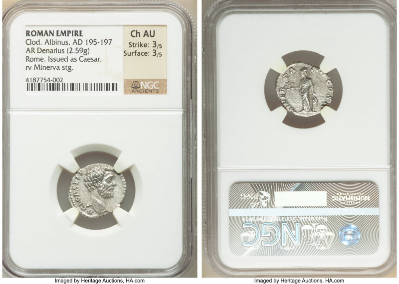 Clodius Albinus, as Caesar (AD 193-195). AR denarius (18mm, 2.59 gm, 6h). NGC Ch...