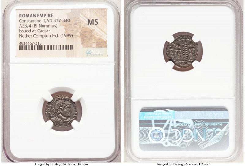 Constantine II, as Caesar (AD 337-340). AE3 or BI nummus (17mm, 6h). NGC MS. Tri...