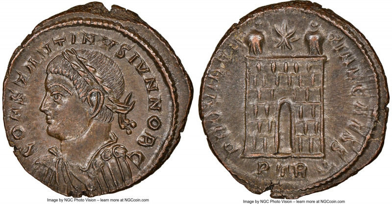 Constantine II, as Caesar (AD 337-340). AE3 or BI nummus (19mm, 5h). NGC MS. Tri...