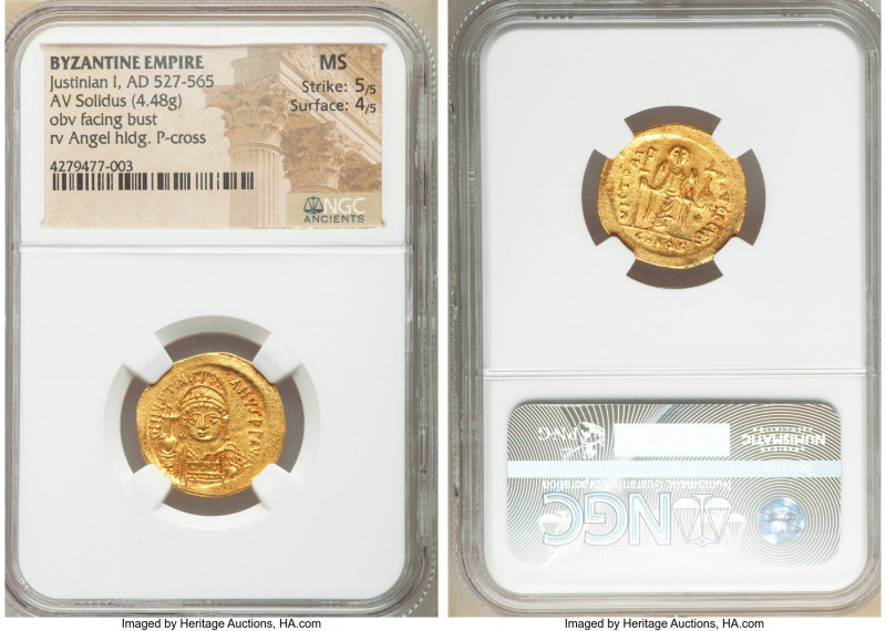 Justinian I the Great (AD 527-565). AV solidus (20mm, 4.48 gm, 7h). NGC MS 5/5 -...