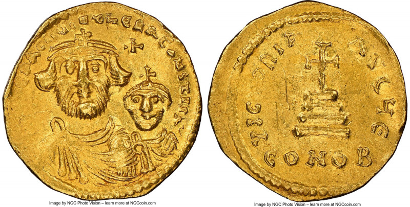 Heraclius (AD 610-641), with Heraclius Constantine. AV solidus (20mm, 4.41 gm, 7...