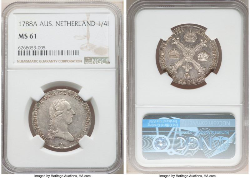 Joseph II 1/4 Taler 1788-A MS61 NGC, Gunzburg mint, KM38. Fully struck-up upon a...