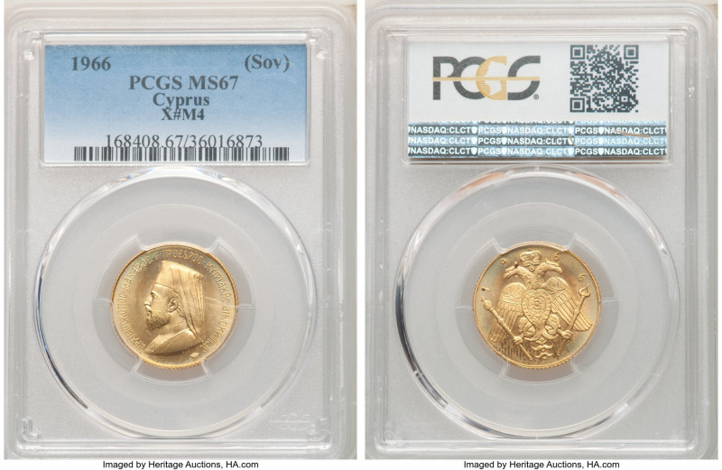 Republic gold Proof "Archbishop Makarios Fund" Medallic Sovereign 1966 MS67 PCGS...