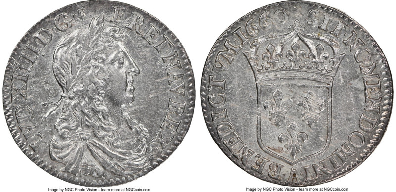 Louis XIV 1/12 Ecu 1660-A MS61 NGC, Paris mint, KM199.1. Frosty and well-struck,...