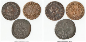 3-Piece Lot of Uncertified Minors, 1) Louis XIII Double Tournois 1615/4-A - XF, Paris mint, KM43.1. 20mm. 2.75gm. 2) Dombes. Marie de Montpensier Doub...
