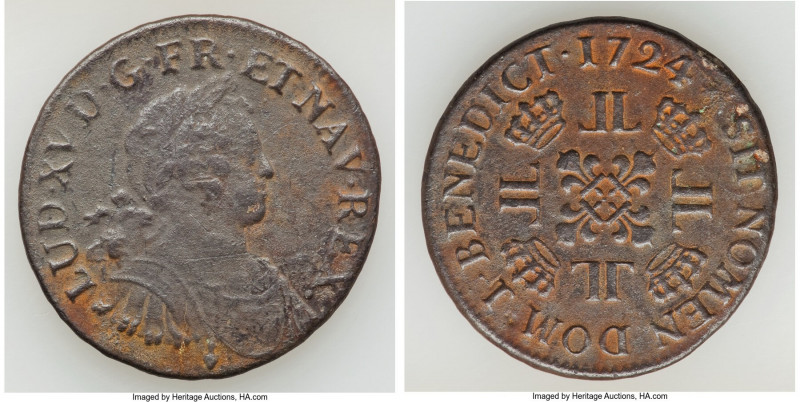 Louis XV Ecu 1724-T VF (Environmental Damage), Nantes mint, KM472.20, Gad-320 (R...