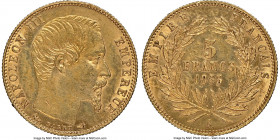 Napoleon III gold 5 Francs 1855-A MS63 NGC, Paris mint, KM783. Small size gold issue. 

HID09801242017

© 2022 Heritage Auctions | All Rights Rese...