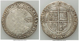 Charles I Shilling ND (1638-1639) VF (Clipped), Tower mint (under Charles I), Triangle mm, S2797. 5.08gm. 30mm. A splendid, moderately handled and cli...