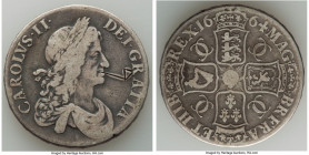 Charles II Crown 1664 Fine (Graffiti), KM422.1, S-3355. XVI edge. 37mm. 29.32gm. A well-circulated example of the type with a wholly appreciable engra...