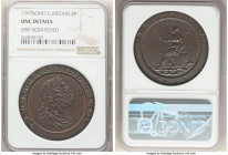 George III "Cartwheel" 2 Pence 1797-SOHO UNC Details (Obverse Scratched) NGC, Soho mint, KM619, S-3776. Lightly scratched in front of George's bust. ...