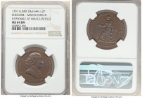Cheshire. Macclesfield copper 1/2 Penny Token 1791 MS64 Brown NGC, D&M-44. 29mm. Edge: PAYABLE AT MACCLESFIELD. Exhibiting deep mahogany tone. 

HID...