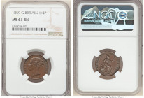 Victoria Farthing 1859 MS63 Brown NGC, KM725, S-3950. A tempting Choice Mint State Farthing of Victoria bathed in a uniform chocolate patina.

HID09...