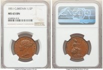 Victoria 1/2 Penny 1851 MS63 Brown NGC, KM726. Toned to a milk chocolate brown. 

HID09801242017

© 2022 Heritage Auctions | All Rights Reserved