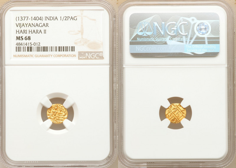 Vijayanagar. Hari Hara II gold 1/2 Pagoda ND (1377-1404) MS68 NGC, Fr-350, Mitch...