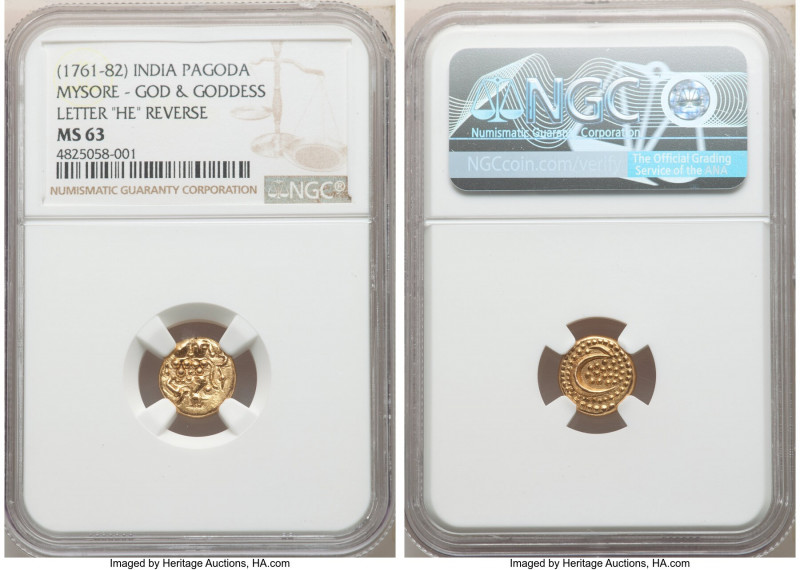 Mysore. Haidar Ali gold Pagoda ND (1761-1782) MS63 NGC, Uncertain Mint mint, KM1...