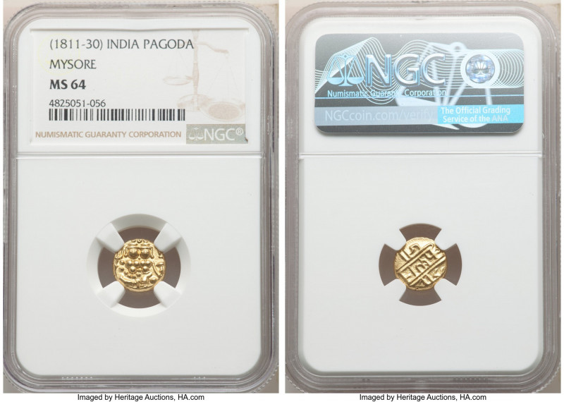 Mysore. Krishna Raja Wodeyar gold Pagoda ND (1811-1830) MS64 NGC, KM-Unl., Fr-13...