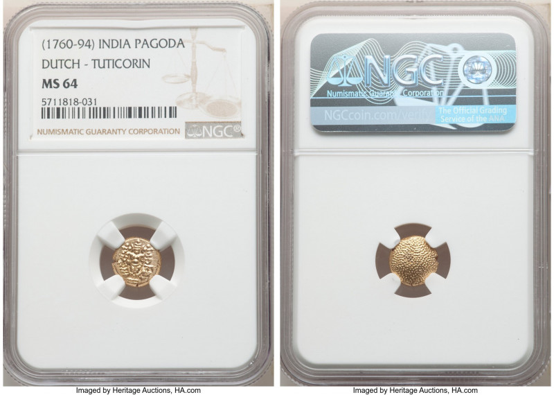 Dutch India gold Pagoda ND (1760-1794) MS64 NGC, Tuticorin mint, KM49.

HID098...