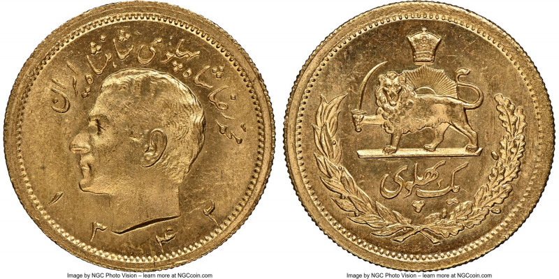 Muhammad Reza Pahlavi gold Pahlavi SH 1342 (1963) MS65 NGC, KM1162. AGW 0.2354 o...